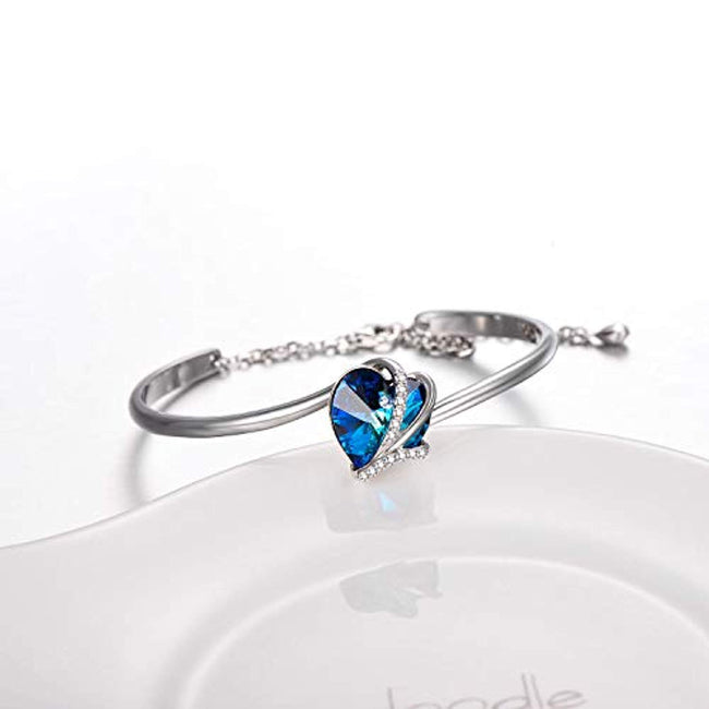 Love Heart Adjustable Bangle Bracelets-Blue Purple Crystals from Crystal I Love You Bracelet Hypoallergenic 