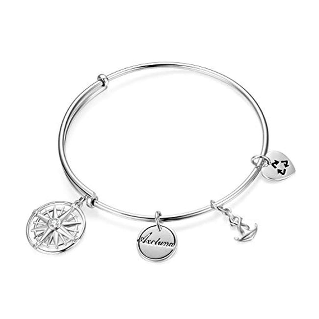 Sterling Silver Nautical Anchor and Compass Bracelets Expandable Bangles for Women