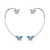 Butterfly Earrings with Simulated Aquamarine Crystals,Ear Cuff Stud Earrings