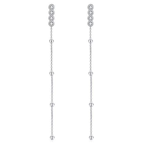 Sterling Silver Front Back Post Earrings Bar Dangle Earrings with Crystals