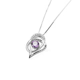 Sterling Silver I Love You to The Moon and Back Love Heart Pendant Necklace Valentine Day Jewelry 18" for Girlfriend Wife Women (Purple CZ Heart)
