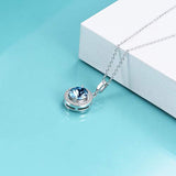 Halo Necklace White Gold Plated Birthstone Pendant Necklace with Simulated Aquamarine Crystal,Wedding Engagement Gift for Women