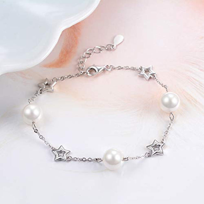 Star Bracelets Sterling Silver Pearl Adjustable Chain Bracelet