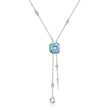 Square Crystal Necklace Birthstone Pendant Necklace with Blue Crystal,Fine Jewelry Gift for Women Girls