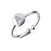 S925 Sterling Silver Cubic Zirconia 26 Initial Letters Alphabet Personalized Adjustable Ring Size for 7-8