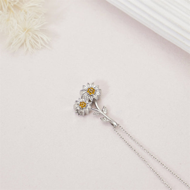 Sunflower Urn Pendant Necklace 925 Sterling Silver  for Ashes Necklace Memory Necklace Gift