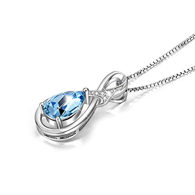 925 Sterling Silver Teardrop Pendant Necklace with Blue Crystals Jewelry