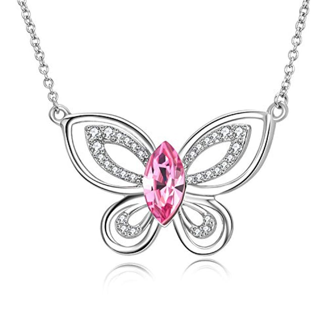 Butterfly Necklace Pink Crystal Butterfly Pendant Necklace with Crystal,Jewelry Gift