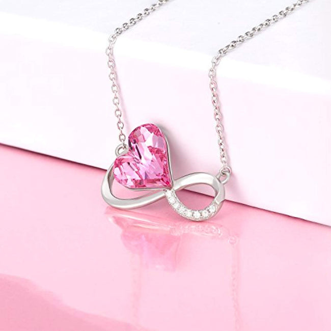 Infinity Pendant Necklaces with Crystals Pink Jewelry