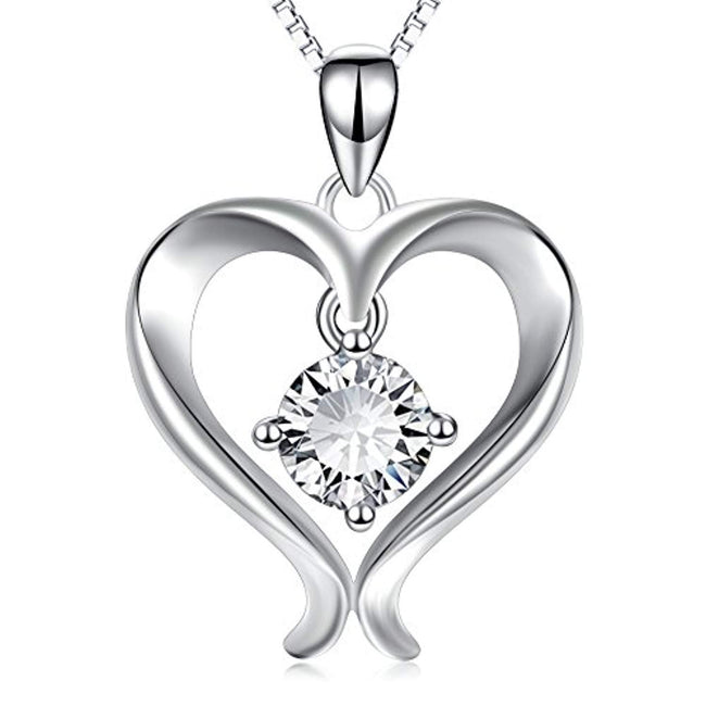 Open Heart Pendant Necklace Sterling Silver Cubic Zirconia Eternal Love Jewelry Gift