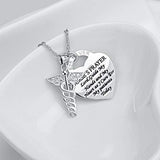925 Sterling Silver Caduceus Angel Nursing Themed Pendant Necklace 18"