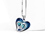 I Love You Mom 925 Sterling Silver Heart Pendant Necklace with Blue Crystals from Crystal