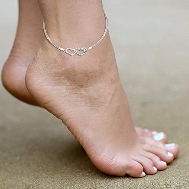 Sterling Silver Anklet Chain Heart Bracelet Beach Foot Jewelry for Women Little Girls