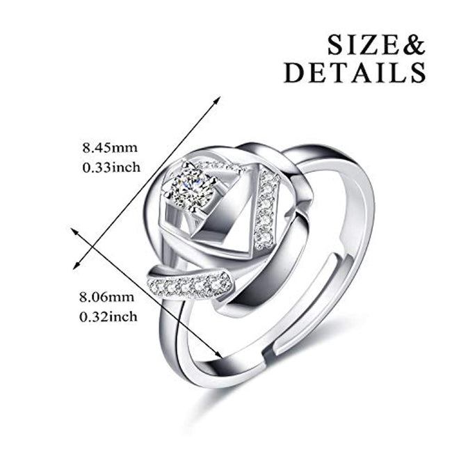 Rose Ring  For Women Or Teen Girls Sterling Silver Adjustable Bands Ring