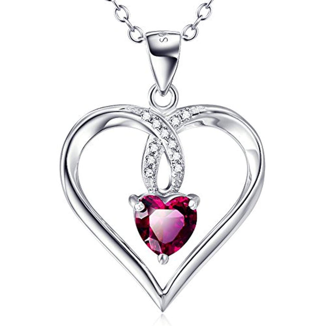 925 Sterling Silver Created Ruby Love Heart Pendant 18" Necklace