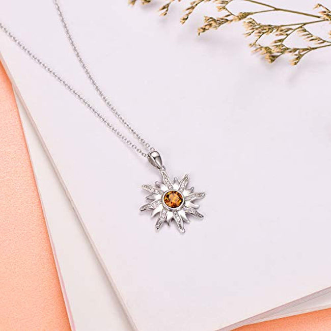 Sun Sunshine Pendant Necklace with Topaz Citrine Crystal Delicate Celestial Jewelry Gift for Women Girls