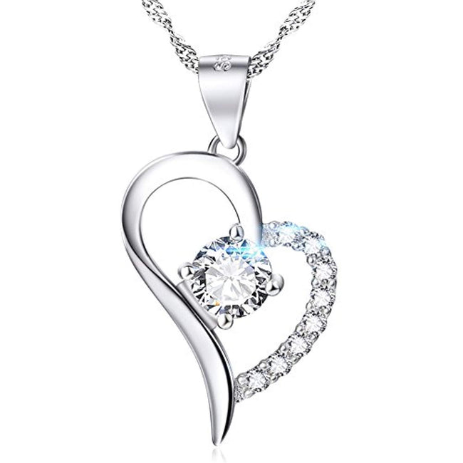 White Gold Plated Heart Necklace Sterling Silver Love Promise Jewelry for Women Wife Girlfriend Daughter Aunt (White)