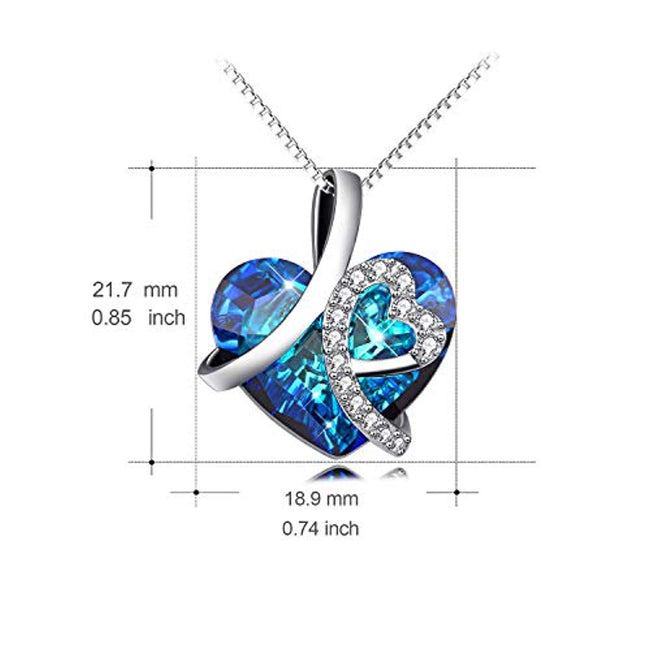 I Love You Forever Heart Pendant Necklace with Blue Crystals