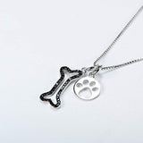 Women Silver Set Pendant Jewelry 925 Sterling Silver Two-tone Puppy Bone and Cat Paw Necklace,18"