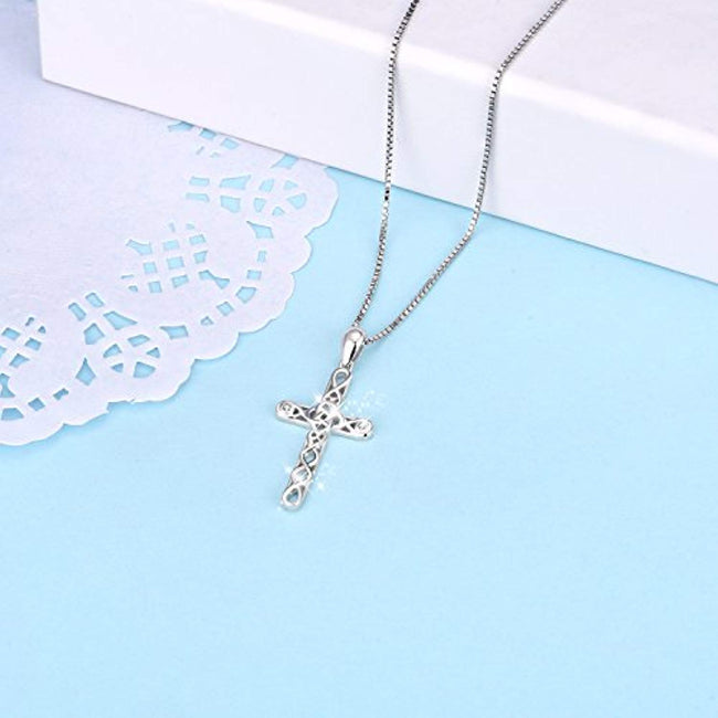 Religious 925 Sterling Silver Irish Celtic Knot Cross Pendant Necklace