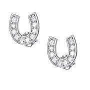 Sterling Silver Horseshoe Stud Earrings with Cubic Zircon Horse Gift for Women Girls