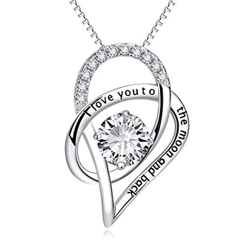 Sterling Silver I Love You to The Moon and Back Love Heart Pendant Necklace 18" (Heart Necklace)