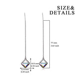 Sterling Silver Threader Crystal Earrings Long Chain Geometric Earrings Square Drop with Crystals