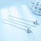 Blue Butterfly Earrings Threader Earrings with Crystal