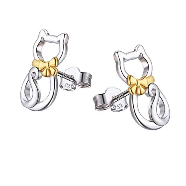Cat Stud Earring 925 Sterling Silver Cubic Zirconial Earrings Jewelry for Girl Women