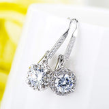 925 Sterling Silver Round CZ Prong Setting Leverback Dangle Earrings