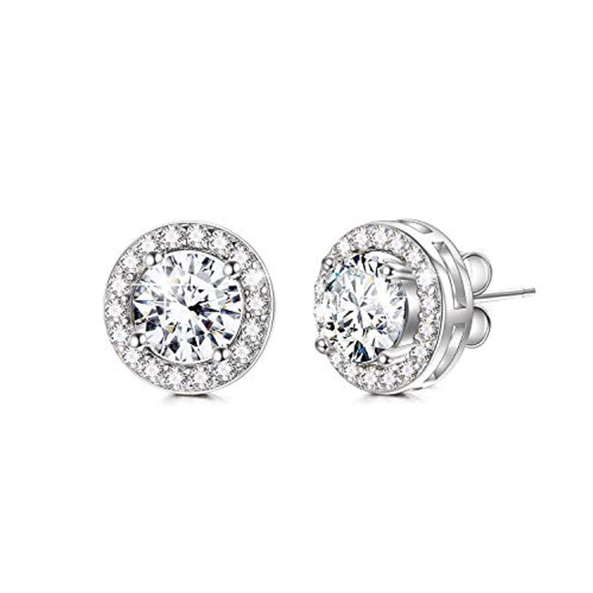 Cubic Zirconia Stud Earrings Crystals From Crystal Hypoallergenic Round Cut Halo Stud Earrings
