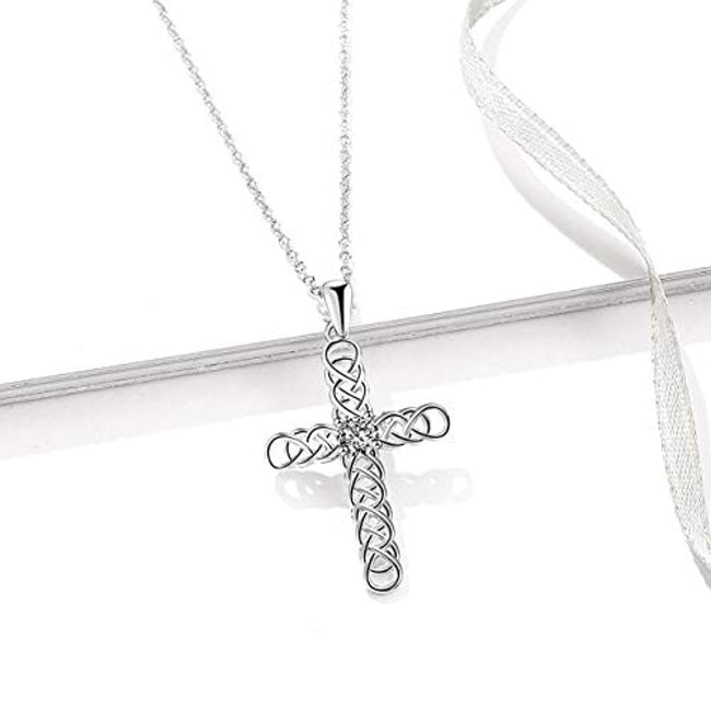 Religious Jewelry 925 Sterling Silver Irish Celtic Knot Cross Pendant Necklace for Women Girls