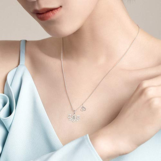 Sterling Silver Pendant Necklace with Om Symbol Cubic Zirconial Lotus Flower Jewelry Necklaces