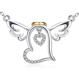 Sterling Silver Guardian Halo Angel Wings Heart Pendant Necklace Gift