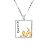 Women's Animal Jewelry Gift Solid Silver Two-Tone Cat Necklace,18"
