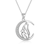 925 Sterling Silver Cubic Zirconial Wolf Moon Necklace 18"