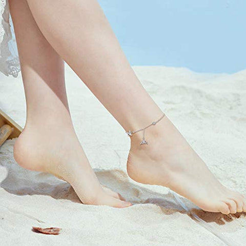 Tobillera de plata esterlina con diseño de estrella de mar y sirena para mujeres y niñas, cadena ajustable, tobillo para pie, joyería de verano