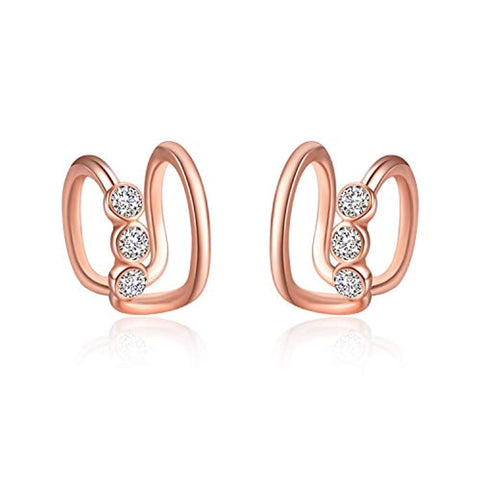 Ear Cuffs for Non Pierced Ears Rose Gold Plated Earrings with Crystal