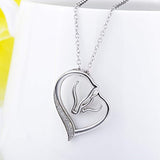 S925 Sterling Silver Mother and Child Horse Head Heart Shape Pendant Necklace 18"