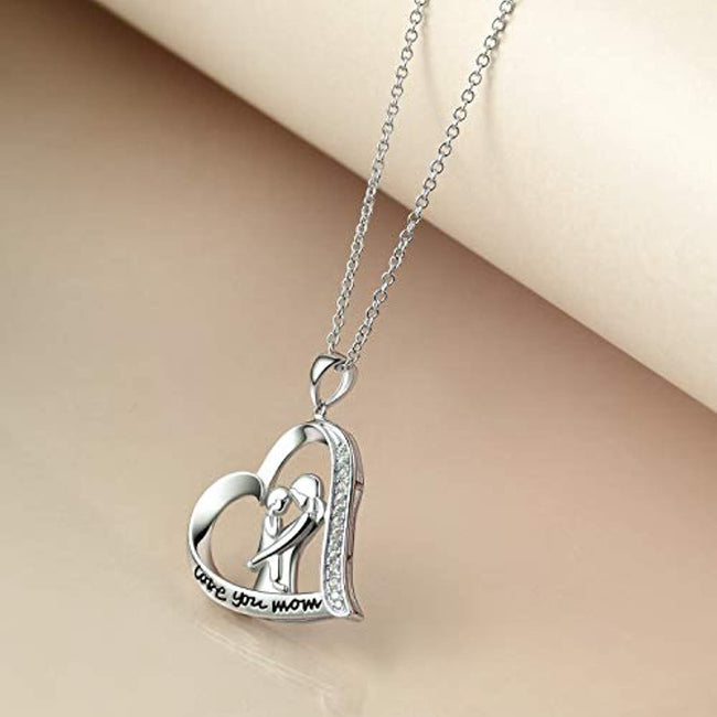 Mom Necklace Sterling Silver Heart Engraved Love Mom Jewelry18"