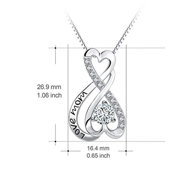 925 Sterling Silver Infinity Heart Engraved Love Mom Jewelry Women Gift 18"