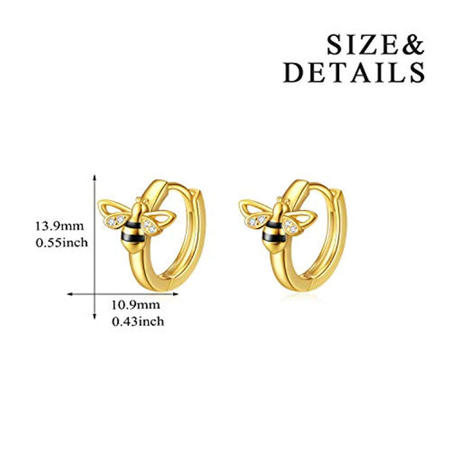 14k Gold Plated Hoop Cartilage Earrings Sterling Silver Bee Huggie Earrings for Women Girls Hypollergenic