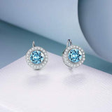 Round Halo Earrings Leverback Earrings with Crystal,Birthstone Gift for Women Girl