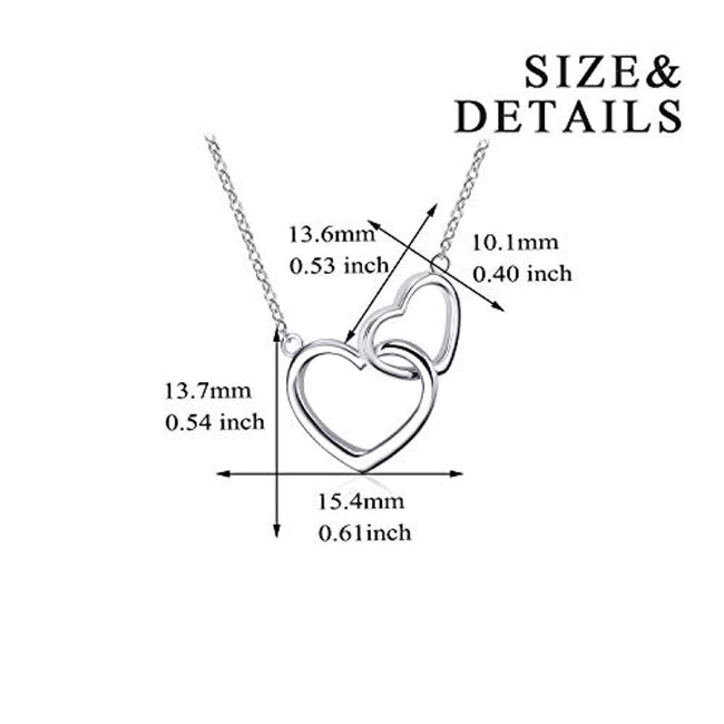 Sterling Silver Double Interlocking Heart Mother and Daughter Necklace for Women Sisters Girls