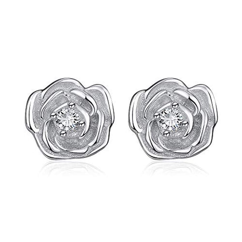 3D Rose Flower Earrings Sterling Silver Jewelry for Women Girl