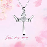 Eternal Love Heart Jewelry 925 Solid Silver Religious Angel Wing Cross Pendant Necklace