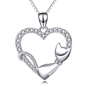 Cat Necklace Sterling Silver Sleeping Cat Heart Pendant Necklace Gift for Women Girls