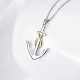 Nautical-Themes Jewelry 925 Sterling Silver Two-Tone Ship Anchor Pendant Necklace for Women 18"