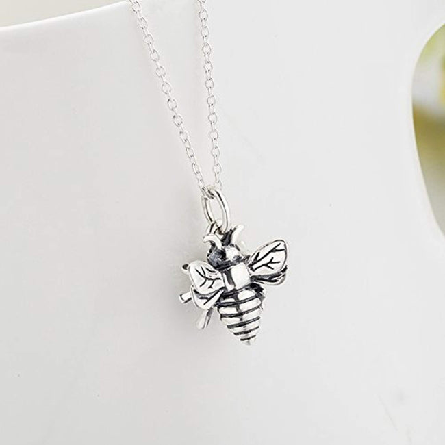 Bee Necklace Sterling Silver Bumble Bee Queen Bee Bumblebee Honeycomb Pendant Necklace