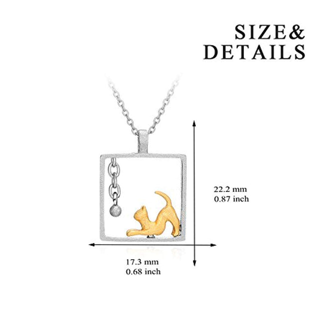Women's Animal Jewelry Gift Solid Silver Two-Tone Cat Necklace,18"